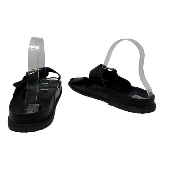 Zara Slide Sandals Buckles Double Strap Faux‎ Leather Black Size 41 US 10 - Picture 11 of 14